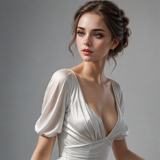 digital painting,  digital illustration,  stunning girl, make up , white silk dress extreme detail,  digital art,  4k,  ultra hd