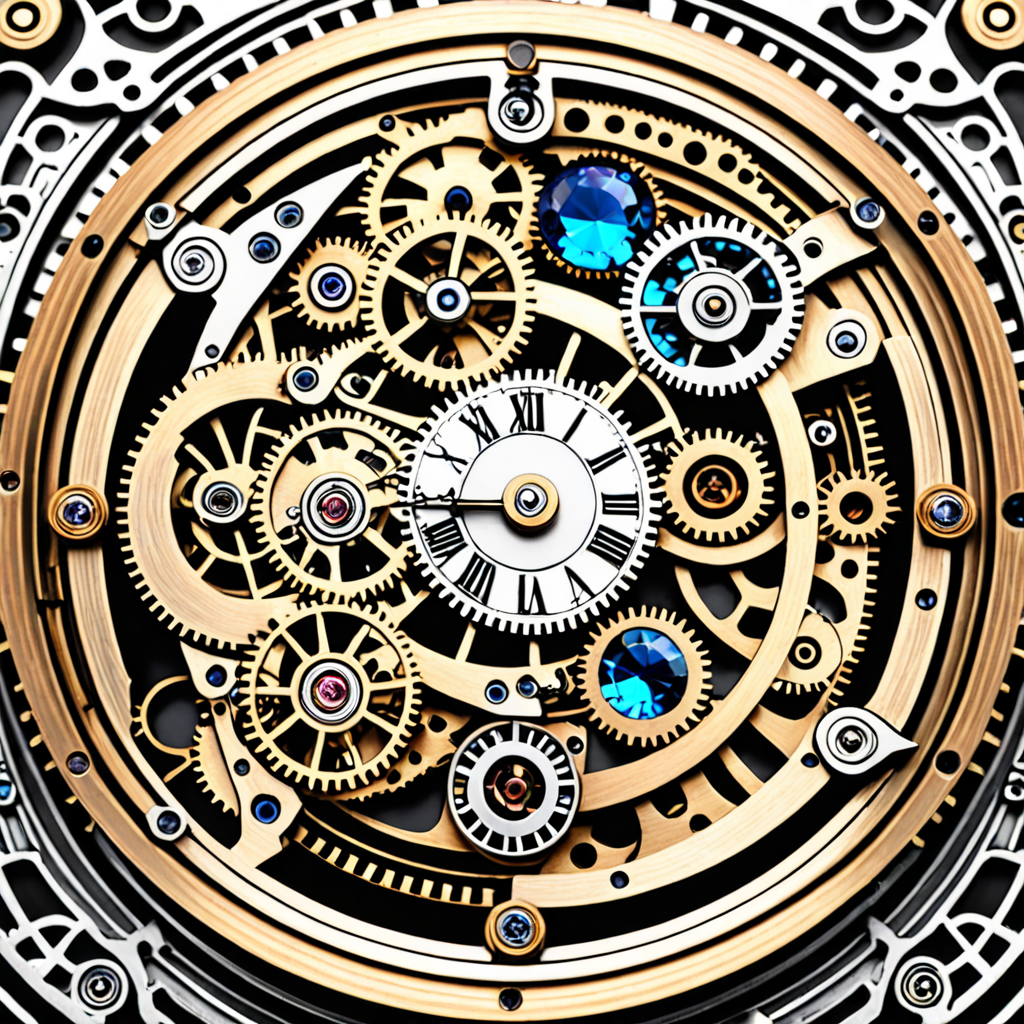complexe mechanic steampunk clockwork, coloured crystal applications