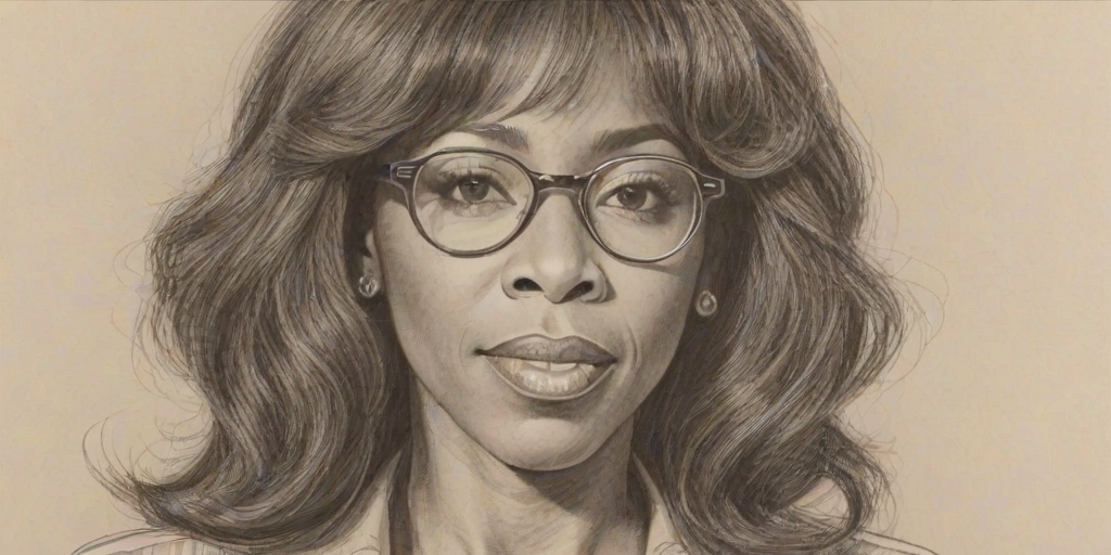 Appealing Dawnn Lewis, pencil sketch, portrait of Fascinating woman 1976s in glasses, hair style beatnik, outline, clear lines, fine lines, 8k