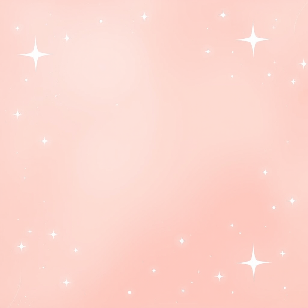 Create a smooth gradient background transitioning from light pink to pale peach with scattered white stars and small sparkles throughout the design for a dreamy aesthetic.