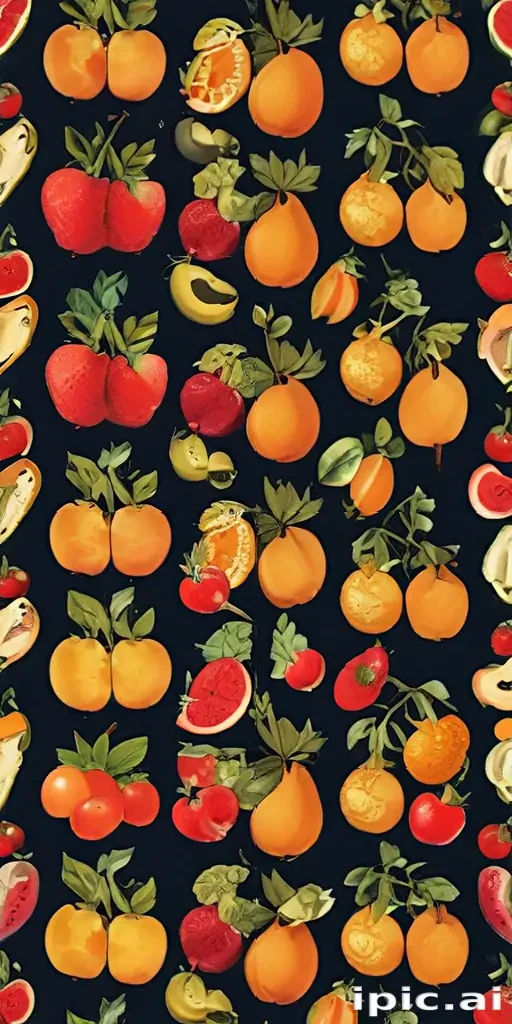 Colorful Arrangement of Various Fruits on a Dark Background Pattern