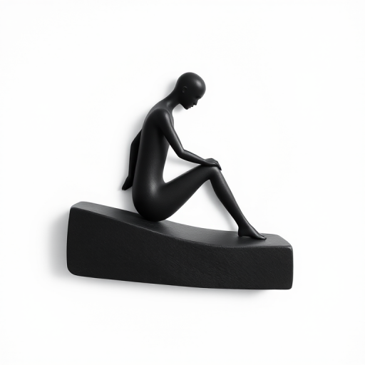 Generate a high-resolution image of a minimalistic black figure on a white background using a Canon EOS R5 with an aperture of f/8, shutter speed of 1/250 sec, ISO 100, taken in a flat lay view with natural lighting.