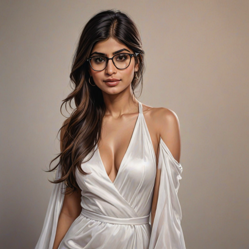 mia khalifa, digital painting,  digital illustration,  stunning girl, make up , white silk dress extreme detail,  digital art,  4k,  ultra hd