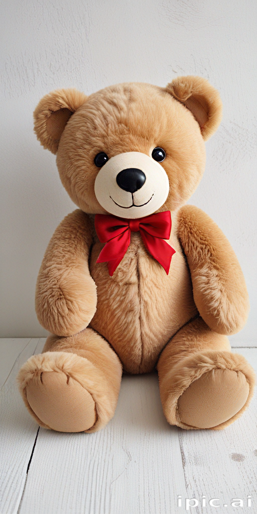 A Soft and Cuddly Teddy Bear with a Bright Red Bow Tie.