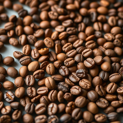 high-resolution image of unroasted coffee beans scattered on a surface, macro view, natural light, f/2.8 aperture, 1/200 sec shutter speed, ISO 100, DSLR camera