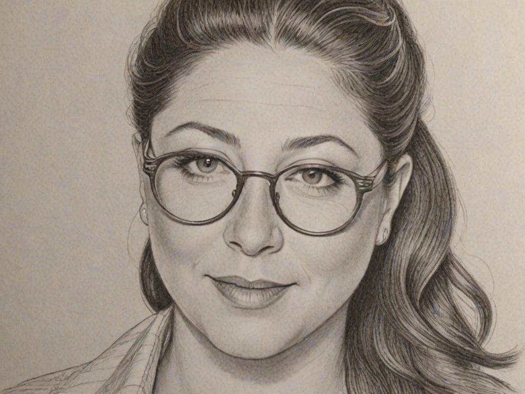 Ravishing Camryn Manheim, pencil sketch, portrait of Dazzling woman 1924s in glasses, hair style beatnik, outline, clear lines, fine lines, 8k