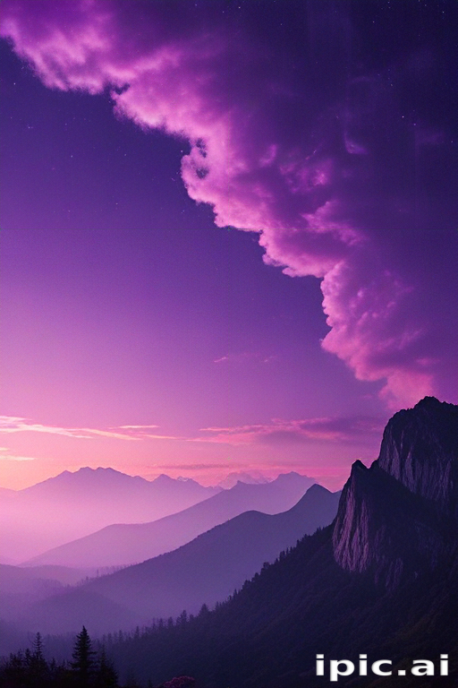 Majestic Mountain Landscape Under a Dreamy Purple Cloudy Sky at Dusk