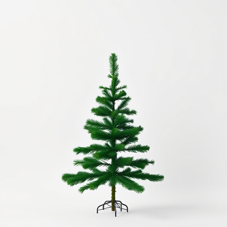 Create a high-resolution image of a minimalist green Christmas tree silhouette on a white background, using a Canon EOS R5, aperture f/2.8, ISO 100, 24mm lens, in portrait orientation for a crisp and clean look.