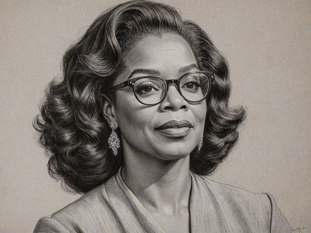 Resplendent Oprah Winfrey, pencil sketch, portrait of Resplendent woman 1943s in glasses, hair style beatnik, outline, clear lines, fine lines, 8k