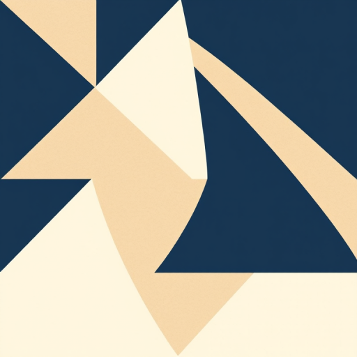 Create a seamless pattern of geometric triangles in varying sizes, using navy blue, beige, and white colors, captured with a Canon EOS 5D Mark IV, 50mm lens, f/4 aperture, 1/125 sec exposure, at a 100 ISO setting, overhead view, with high saturation and sharp focus.