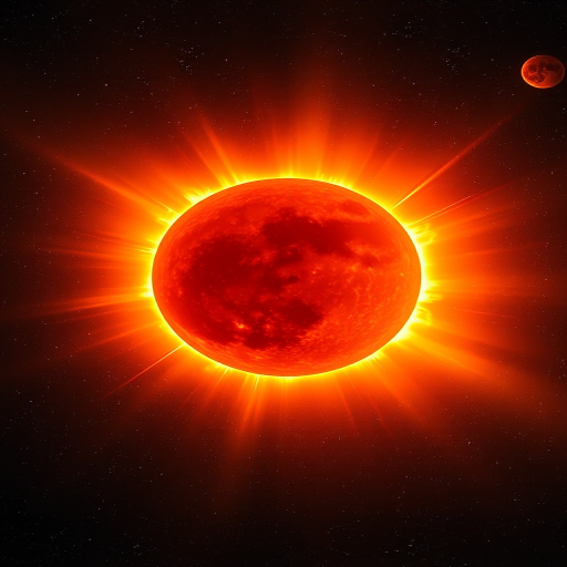 Create a highly detailed image of a glowing sun in deep space, captured with a Canon EOS R5, 50mm lens, f/1.4 aperture, ISO 100, 1/1000 sec shutter speed, in high dynamic range style, with a focus on vibrant colors and dynamic lighting.