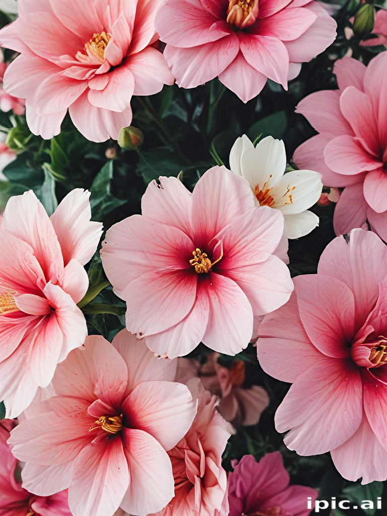 Pink Flowers Array A Beautiful Array of Soft Pink and White Flowers Blooming Vibrantly ...