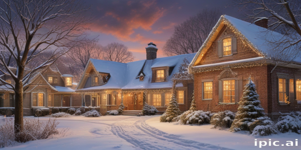 Charming Winter Wonderland: A Snow-Covered Home Adorned with Twinkling ...