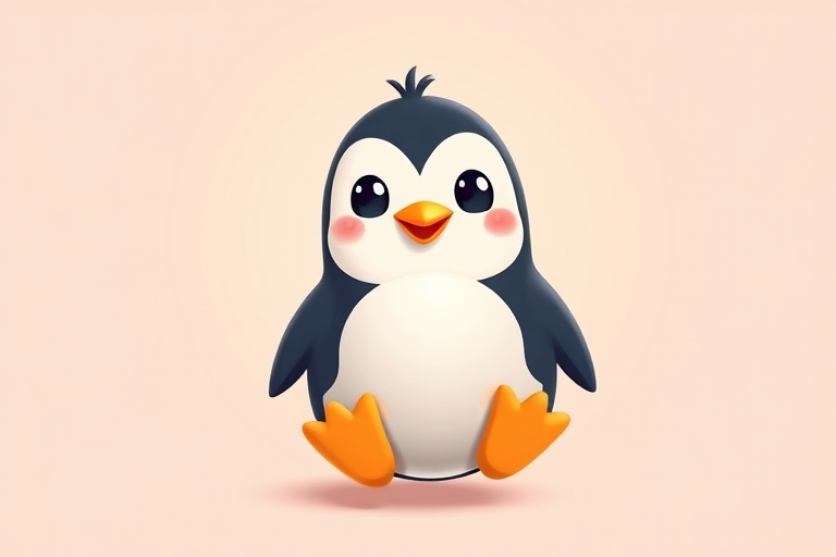 Create a high-resolution vector image of a cartoon penguin with a friendly expression, centered on a pastel background, using a Canon EOS 5D Mark IV, 50mm lens, f/1.8 aperture, ISO 100, shot in natural light for vibrant colors and sharp details.