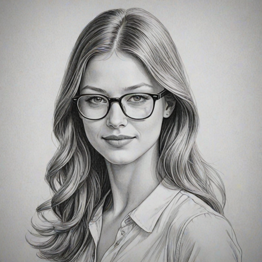 Elegant Melissa Benoist, pencil sketch, portrait of Attractive woman 1970s in glasses, hair style beatnik, outline, clear lines, fine lines, 8k