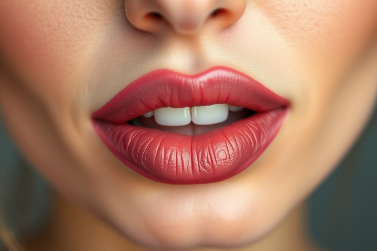 Rosy mauve woman lips with cream finish, enhancing natural lip color for a soft and romantic appearance