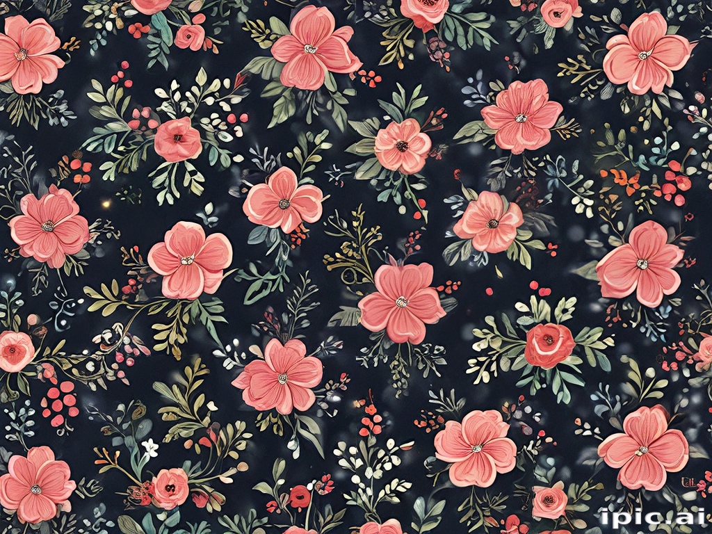 Vibrant Floral Pattern Featuring Pink Flowers Against a Dark Background