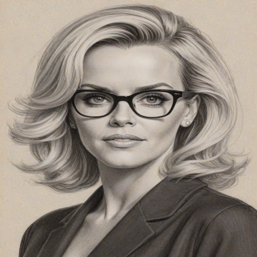 Charming Jenny McCarthy, pencil sketch, portrait of Sublime woman 1955s in glasses, hair style beatnik, outline, clear lines, fine lines, 8k