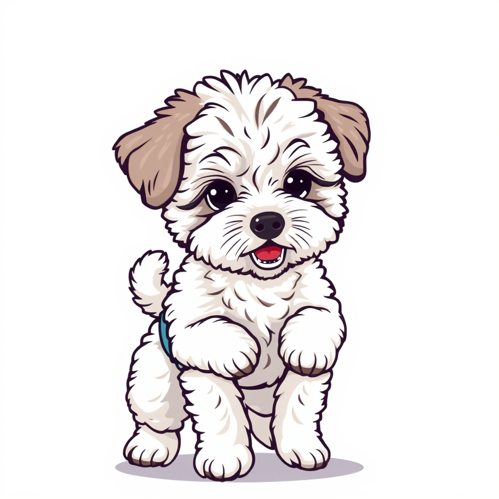 vector illustration, cute Maltipoo dog, dynamic pose, PLAIN white background