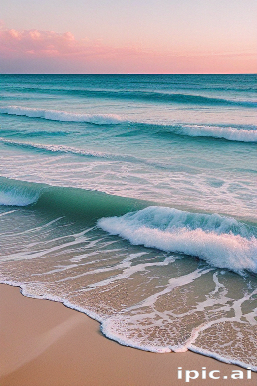 Tranquil Ocean Waves Gently Lapping Against a Serene Sandy Beach at Dusk