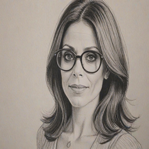 Stunning Bethenny Frankel, pencil sketch, portrait of Magnificent woman 1971s in glasses, hair style beatnik, outline, clear lines, fine lines, 8k