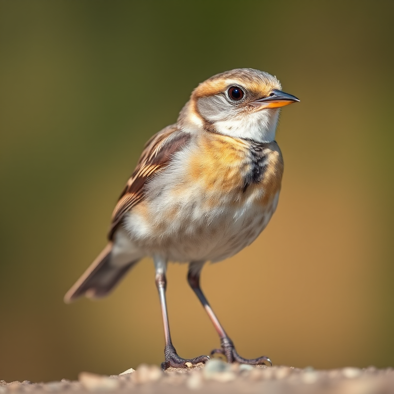Create a highly detailed illustration of a bird standing with a focus on its features, using a Canon EOS R5 camera with a 50mm f/1.2 lens, aperture set to f/2.8, ISO 100, shot in natural light with a shallow depth of field for a soft background.