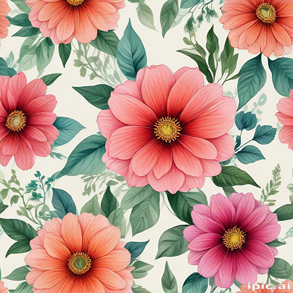 Colorful Floral Pattern Featuring Vibrant Pink and Coral Blooms with ...