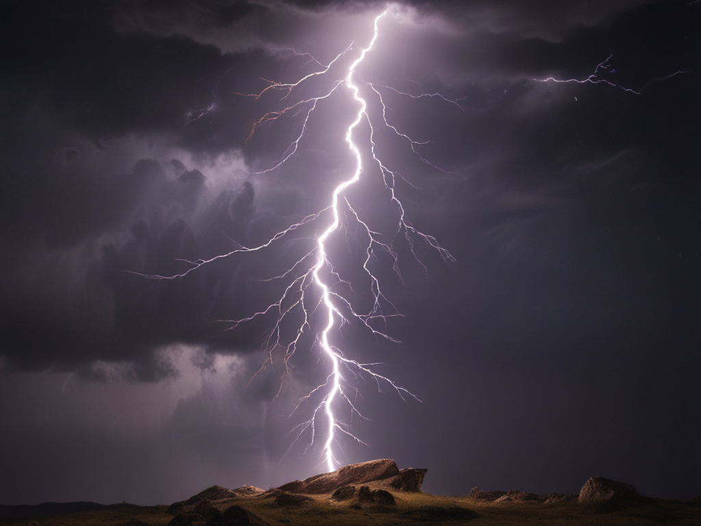 Majestic Lightning Strikes Dramatically Across a Dark, Stormy Sky Scene