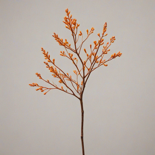 regenerate a single sprig of a plant with slender branches and small, leaf-like structures in warm shades of brown and orange on a transparent background