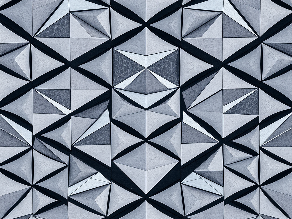 create a high-resolution image of a repeating pattern of black and white triangles arranged in a grid, camera settings f/8 aperture, ISO 100, 1/125 shutter speed, aerial view, digital camera type DSLR for enhanced clarity and detail