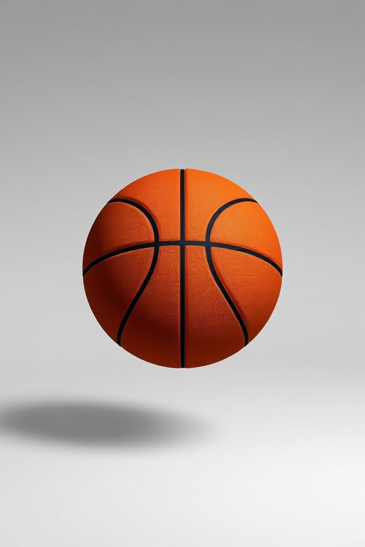 Generate a minimalistic illustration of a basketball featuring smooth lines and a clean background, captured with a Canon EOS 5D Mark IV at f/4, 1/200s shutter speed, ISO 100, using a 50mm lens for sharp details and depth of field.