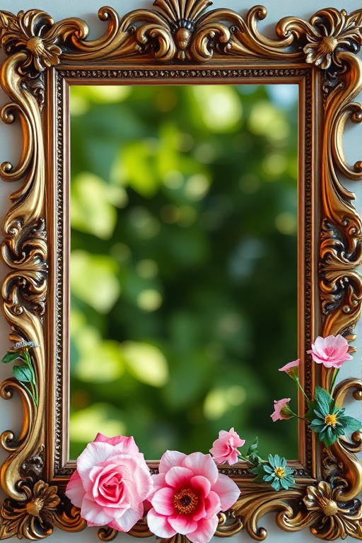 floral ornate picture frame illustration, high resolution, natural light, macro view, Canon EOS 5D Mark IV, f/2.8, ISO 100, 50mm lens