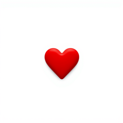 Create a vibrant red heart symbol on a plain white background, using a DSLR camera with a 50mm lens, aperture set to f/2.8, shutter speed of 1/200s, and ISO 100 to enhance image quality.