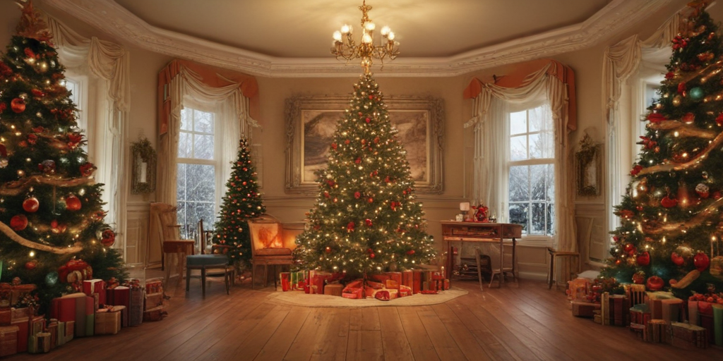 A Cozy Holiday Living Room Decorated with Beautiful Christmas Trees and ...