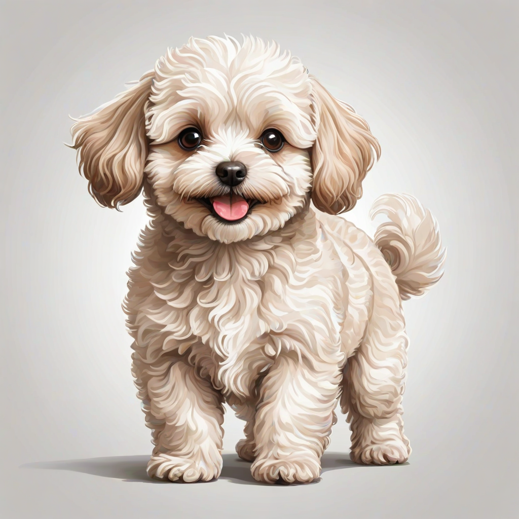 vector illustration, cute Maltipoo dog, dynamic pose, isolated on white background