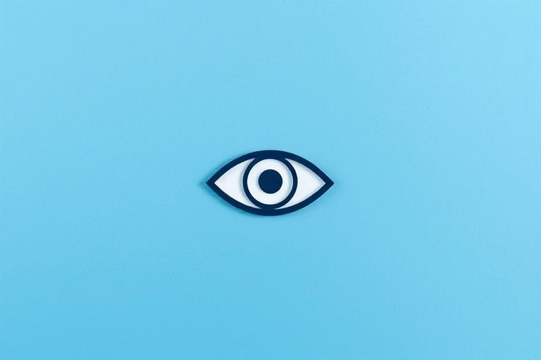 eye icon on a blue background, minimalistic design, soft shadow, 50mm lens, f/2.8 aperture, ISO 100, natural light, high-resolution image, flat lay style