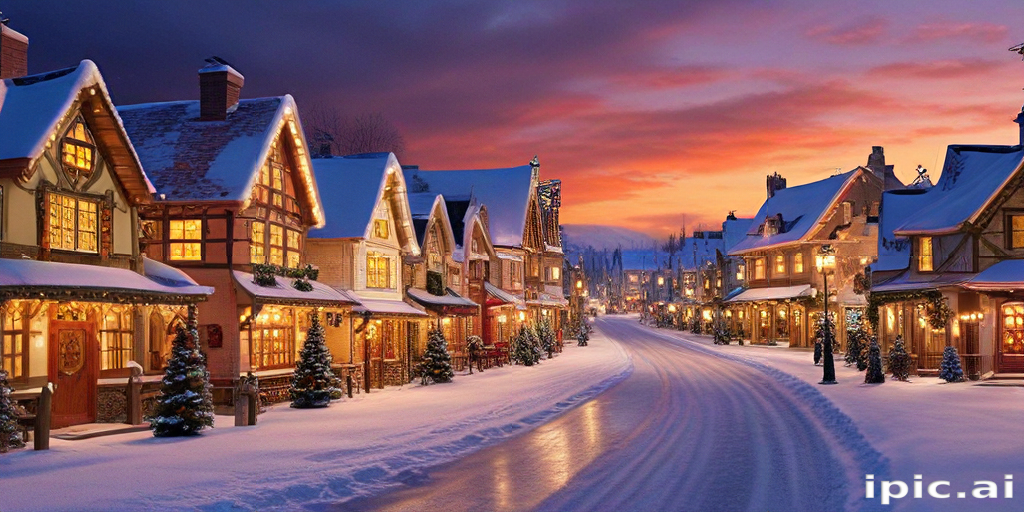 Charming Winter Village with Snow-Covered Homes and Twinkling Lights at ...