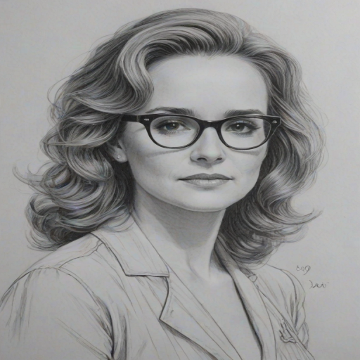 Superb Lea Thompson, pencil sketch, portrait of Elegant woman 1951s in glasses, hair style beatnik, outline, clear lines, fine lines, 8k