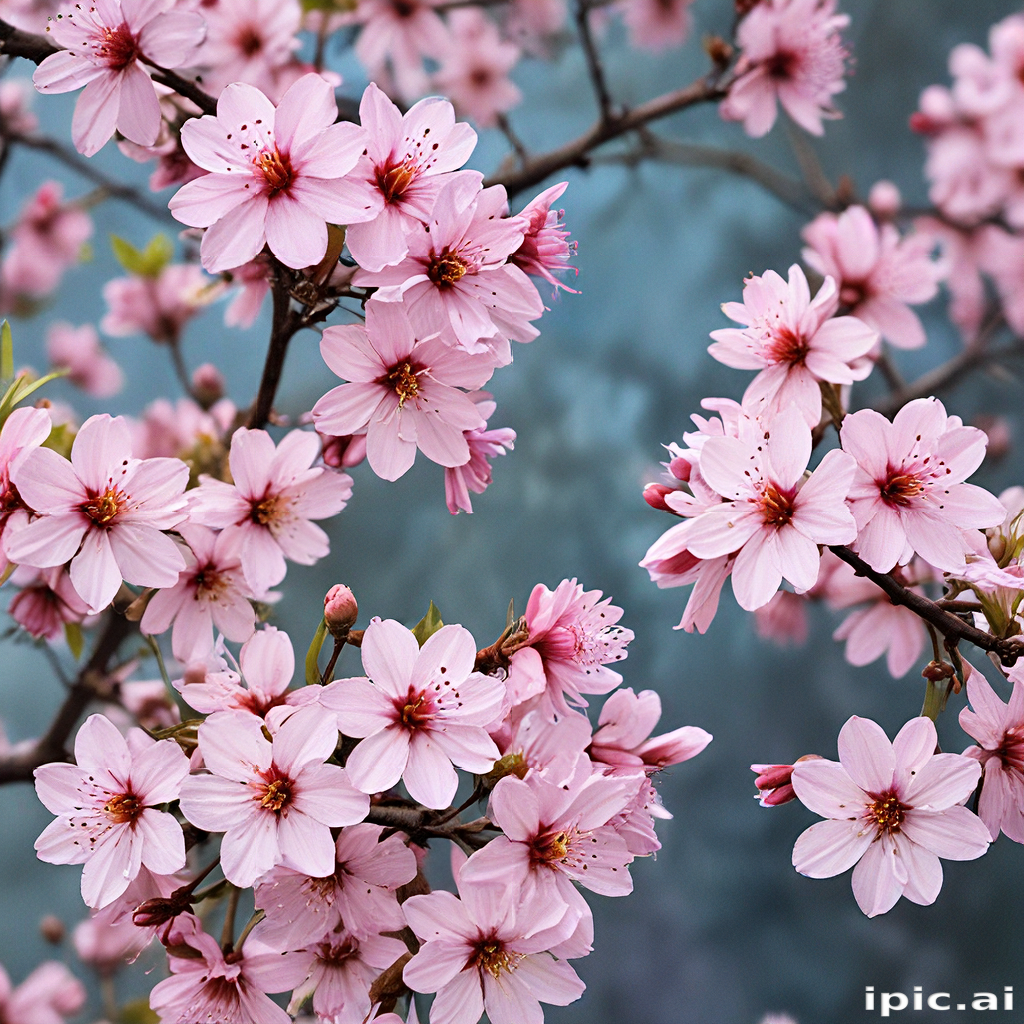 Delicate Cherry Blossom Branches Adorned with Vibrant Pink Flowers in Bloom