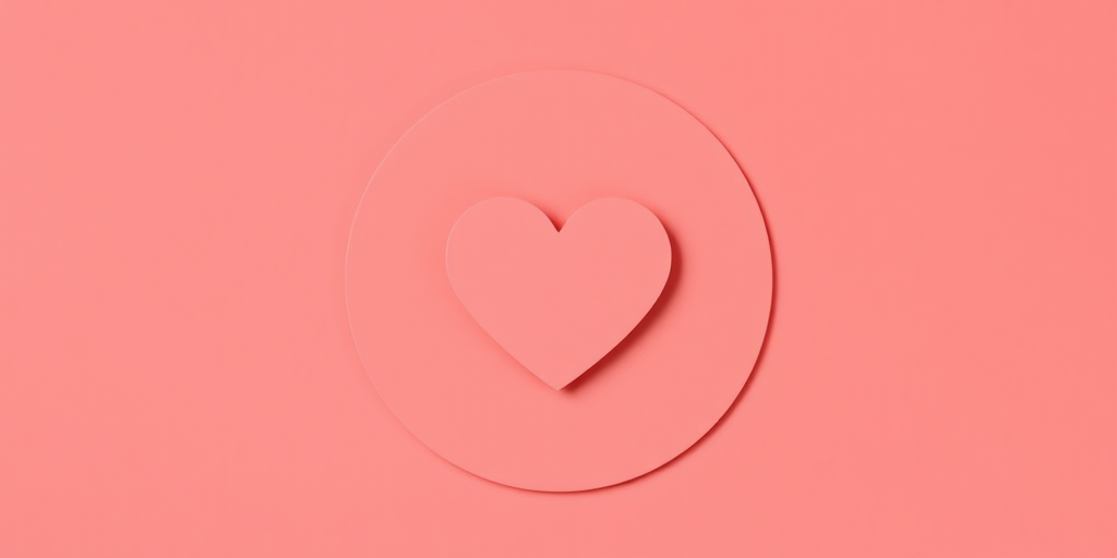 Create an image of a simple heart icon centered in a circular background with a soft coral color using a DSLR camera with a 50mm lens at f/2.8, ISO 100, and natural lighting to enhance image quality.