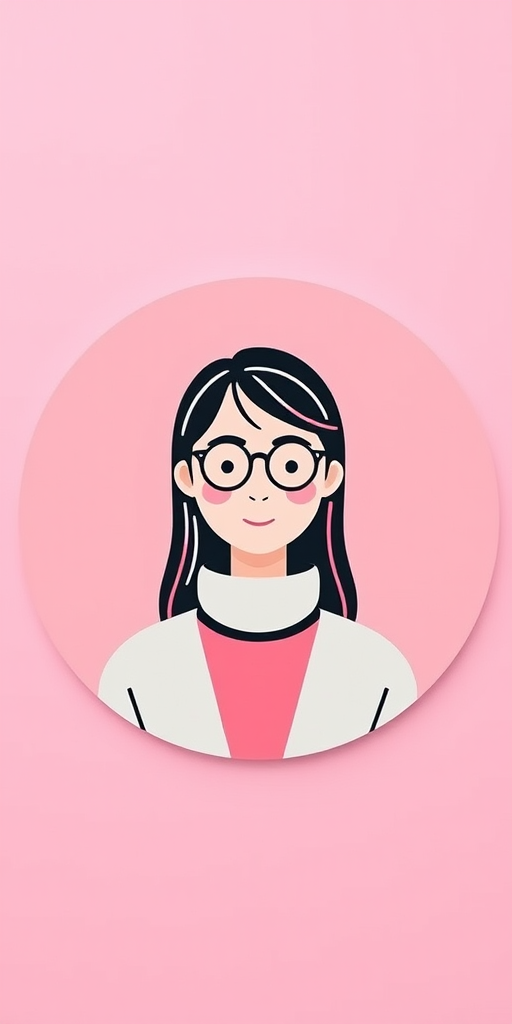 Generate a simplified avatar on a pink circular background, using a Canon EOS 5D Mark IV, ISO 100, aperture f/2.8, 50mm lens, top-down view, with a soft focus style for a clean and modern look.