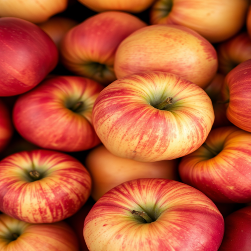 close-up of a pile of red and yellow apples with varying shades and textures, natural lighting, f/2.8 aperture, ISO 100, 50mm lens, DSLR camera, shallow depth of field for enhanced detail