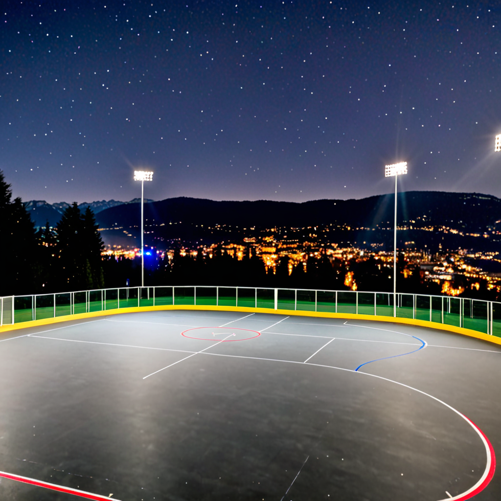 Ballhockey rink with the town of la chaux-de-fonds in the background by ...