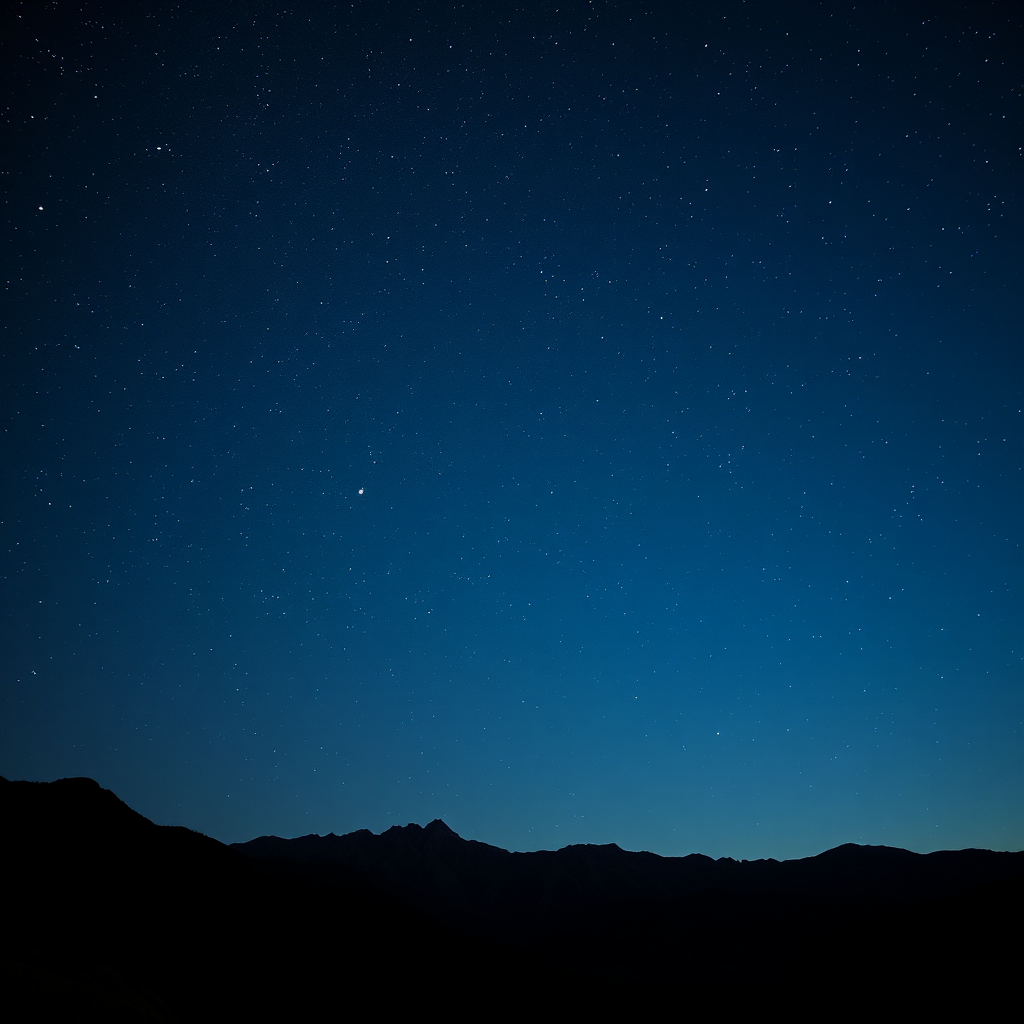 Generate a high-resolution nighttime landscape photo featuring a starry sky with a silhouette of mountains in the foreground, captured with a Canon EOS R5, ISO 3200, f/2.8, 30 seconds exposure, wide-angle lens at 24mm, using a long exposure technique for enhanced clarity and detail in the stars.