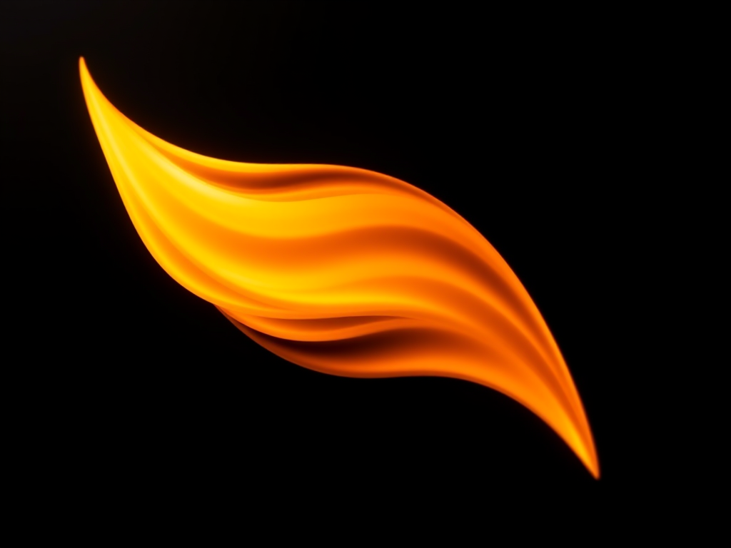 Generate a high-resolution image of a stylized flame shape with a gradient from yellow to pale orange, using a Canon EOS R5 with an f/1.8 aperture, ISO 200, and a 50mm lens, capturing it from a top-down view in soft, diffused lighting.