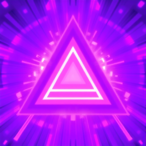Create a high-resolution abstract image of a purple light pattern with a triangular motif, using a DSLR camera at ISO 100, f/8, 1/60s, with a wide-angle lens and a soft focus effect.