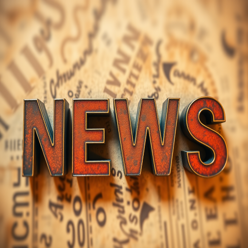 Create an artistic background with the word "NEWS" in bold, vintage typography, use a shallow depth of field, set ISO to 100, aperture to f/2.8, and shutter speed to 1/60s, captured with a DSLR camera in a top-down view with warm lighting.