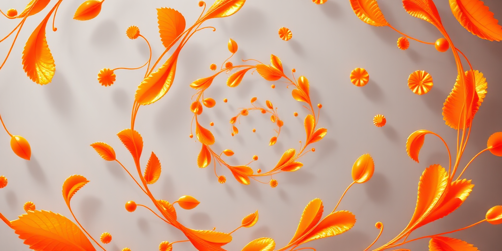 Generate an intricate swirl design with vibrant orange elements on a transparent background, using a DSLR camera with a 50mm lens, f/1.8 aperture, ISO 100, and natural lighting for enhanced color depth and clarity.