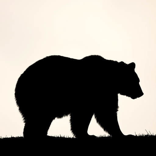 Create a high-resolution silhouette of a bear against a transparent background, shot with a Canon EOS 5D Mark IV, 50mm f/1.8 lens, aperture set to f/4, ISO 100, focused on the outline, natural soft lighting.