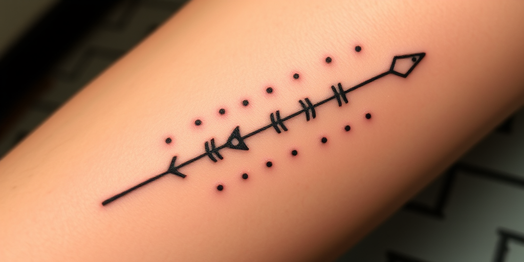 Stick and poke tattoo named "Raw Authenticity" showcasing hand-poked designs with a deliberately rough and unrefined aesthetic, often incorporating simple line work and dotwork patterns, admired for its DIY charm